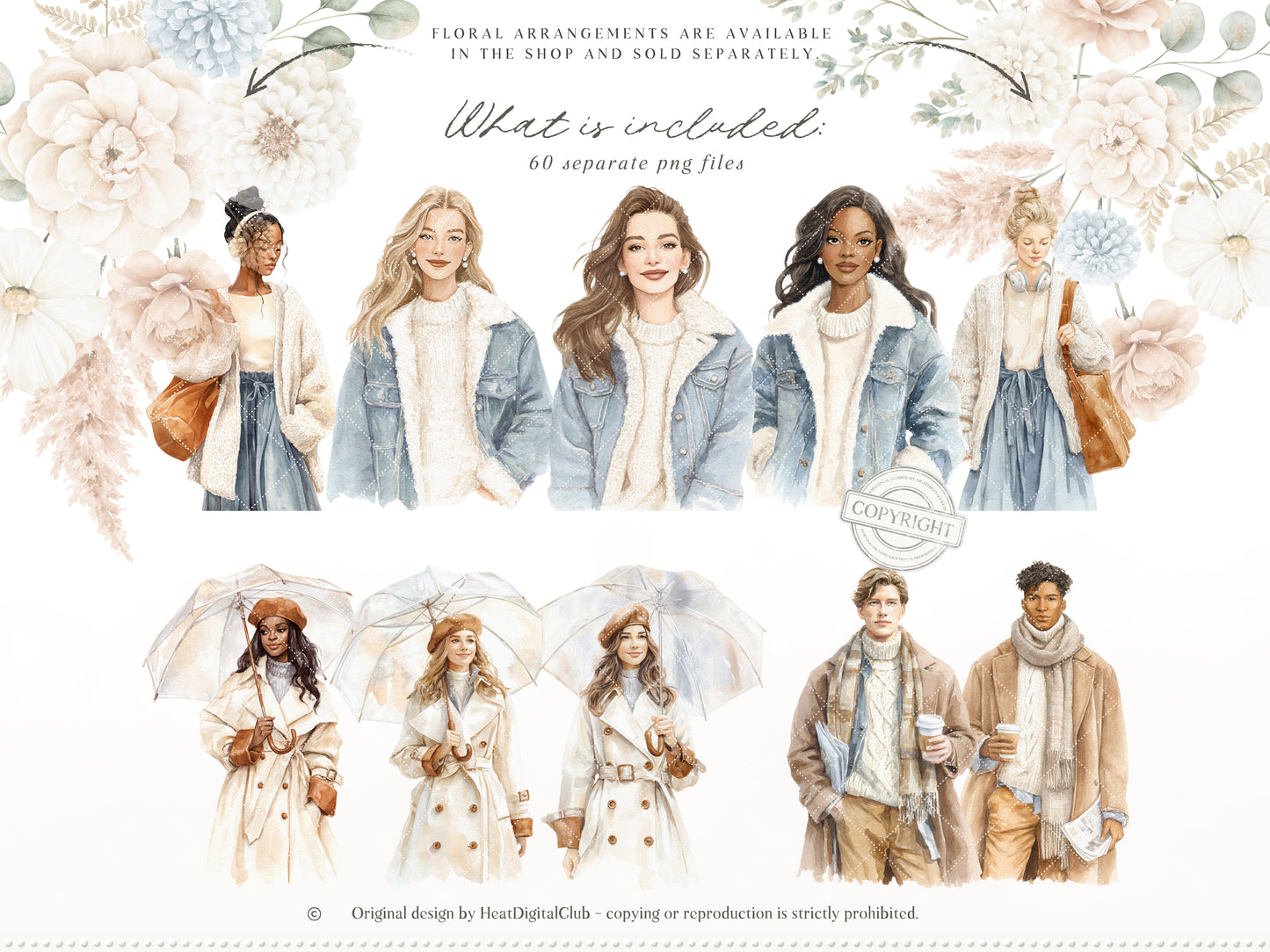 Gentle Fall - Clipart, London Autumn, Cozy Autumn, Neutral Fall Aesthetic, Rainy Day | 60 PNG