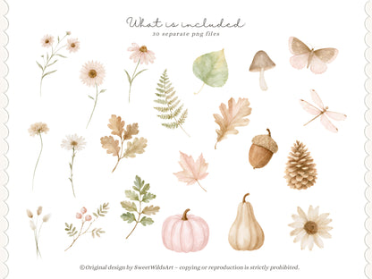 Gentle October - Watercolor Fall Floral Arrangements, Autumn Botanicals Collection | 30 PNG