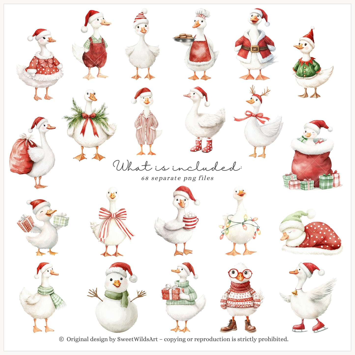 Goosemas Joy -Clipart, Cute Silly Christmas, Holiday Baby Geese, Baby Shower | 68 PNG