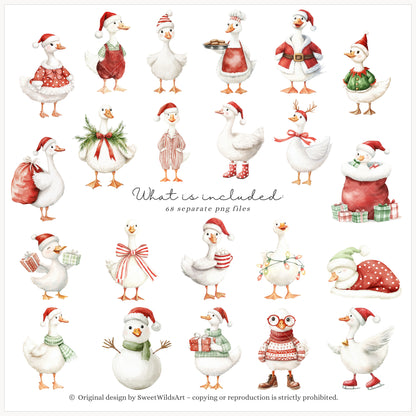 Goosemas Joy -Clipart, Cute Silly Christmas, Holiday Baby Geese, Baby Shower | 68 PNG