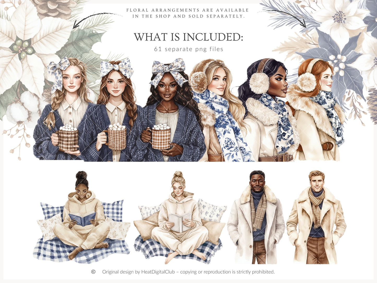 Winter Residence - Watercolor Clipart Sets, Elegant Cozy Christmas | 61 PNG