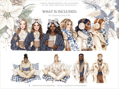 Winter Residence - Watercolor Clipart Sets, Elegant Cozy Christmas | 61 PNG