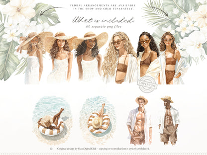Coconut Dune - Tropical Summer Clipart, Beach Aesthetic, Neutral Coastal Elements, Resort Vacation | 60 PNG