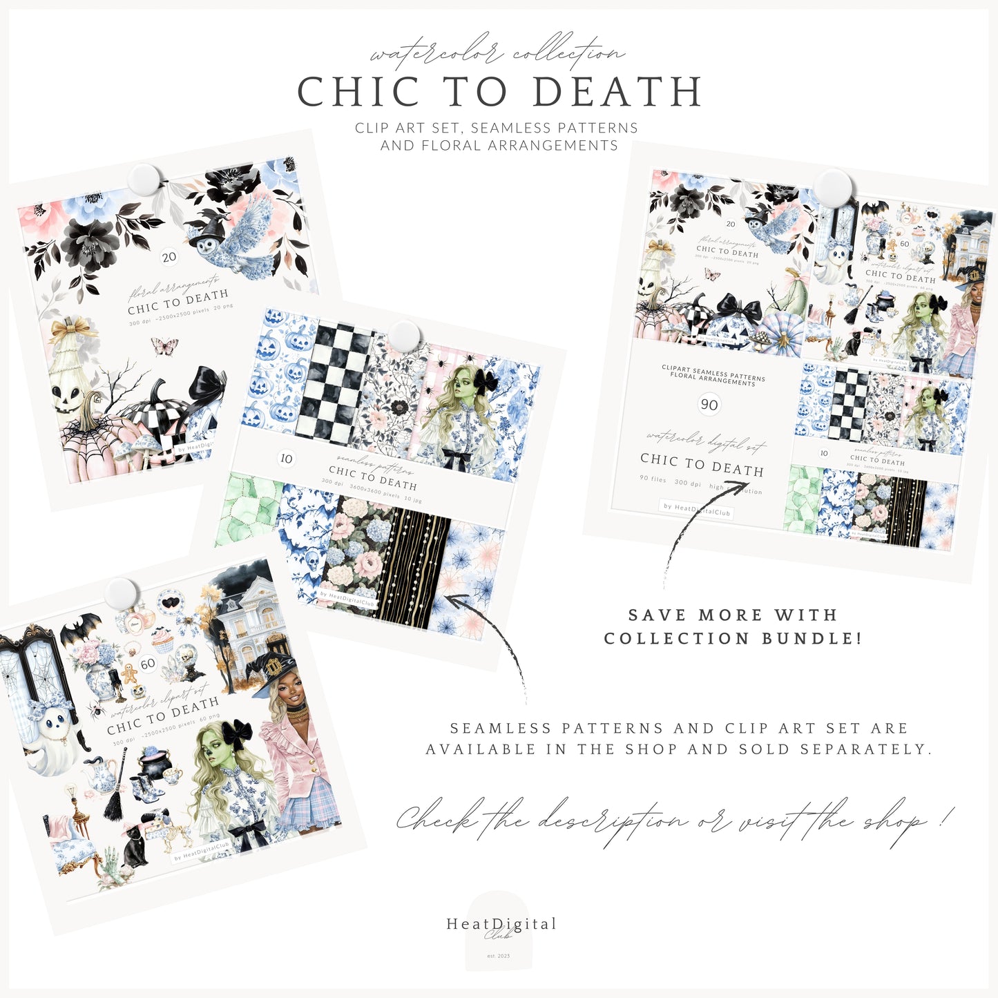 Chic to Death - Floral Arrangements, Grandmillennial Halloween, Pumpkins | 20 PNG