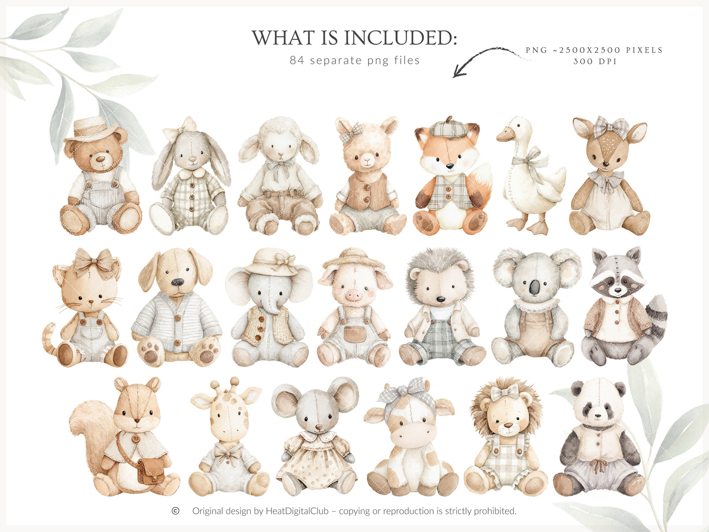 Rustic Atelier - Clipart Set, Cottagecore Plush Toys, French Country Nursery, Neutral Baby | 84 PNG