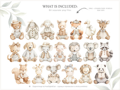 Rustic Atelier - Clipart Set, Cottagecore Plush Toys, French Country Nursery, Neutral Baby | 84 PNG