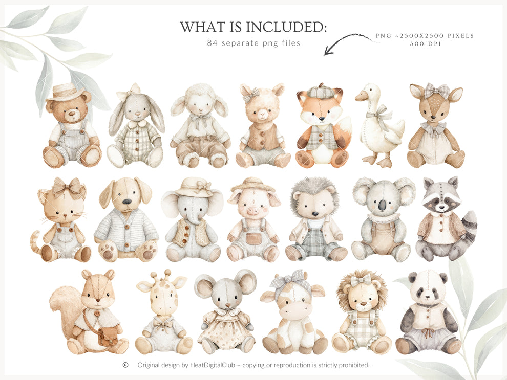 Rustic Atelier - Clipart Set, Cottagecore Plush Toys, French Country N ...