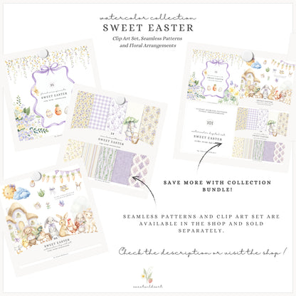 Sweet Easter - Floral Compositions Clipart, Lavender Yellow Blooms, Spring Florals, Cottage | 21 PNG