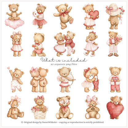 Romantic Classics - Teddy Bears Clipart, Valentine's Day, Love, Baby Shower, Nursery| 65 PNG