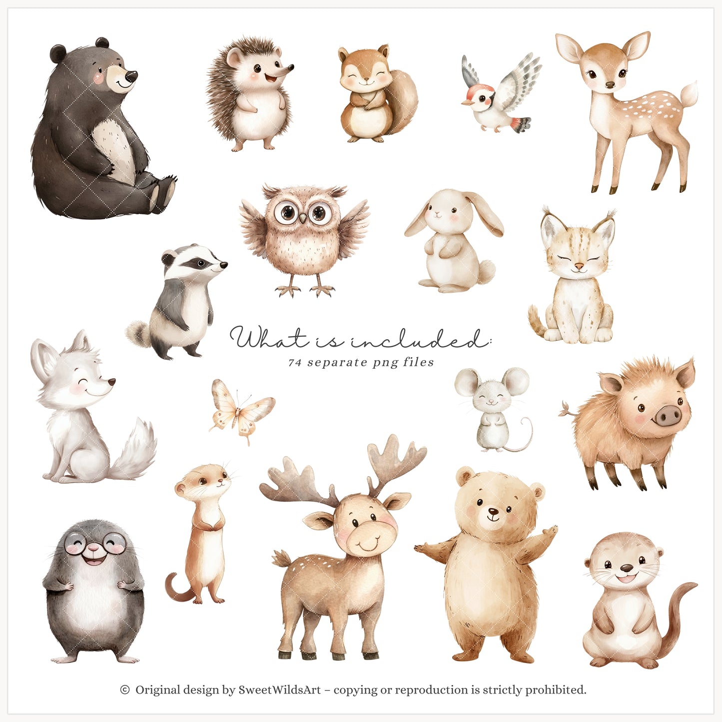 Birthday Woods - Woodland Animals, Cute Forest Party Clipart, Kids Party | 74 PNG