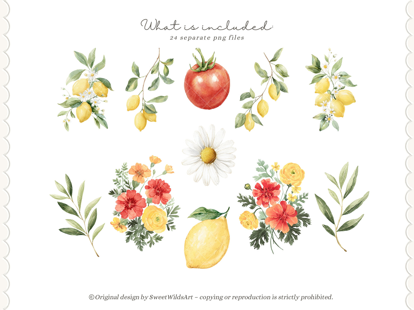 Dolce Classics - Italian Floral Arrangements Clipart, Lemon Flowers, Dolce Vita Florals, Summer Botanical | 24 PNG