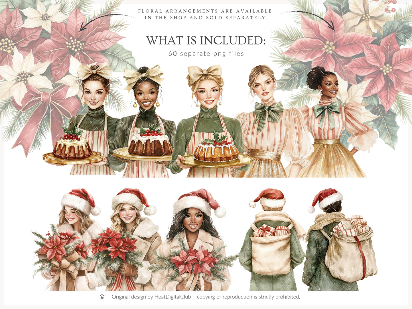 Warm Holidays - Watercolor Clipart Set, Cozy Winter, Christmas, Cottagecore | 60 PNG