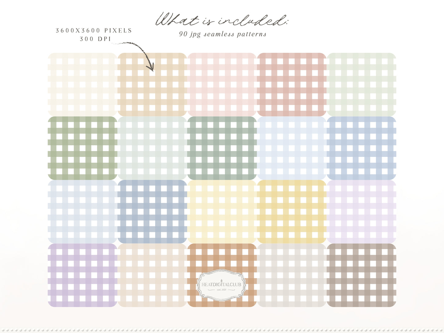 Pastel Checks Seamless Patterns, Modern Gingham Plaid Collection | 90 JPEG