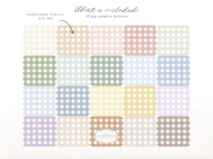 Pastel Checks Seamless Patterns, Modern Gingham Plaid Collection | 90 JPEG
