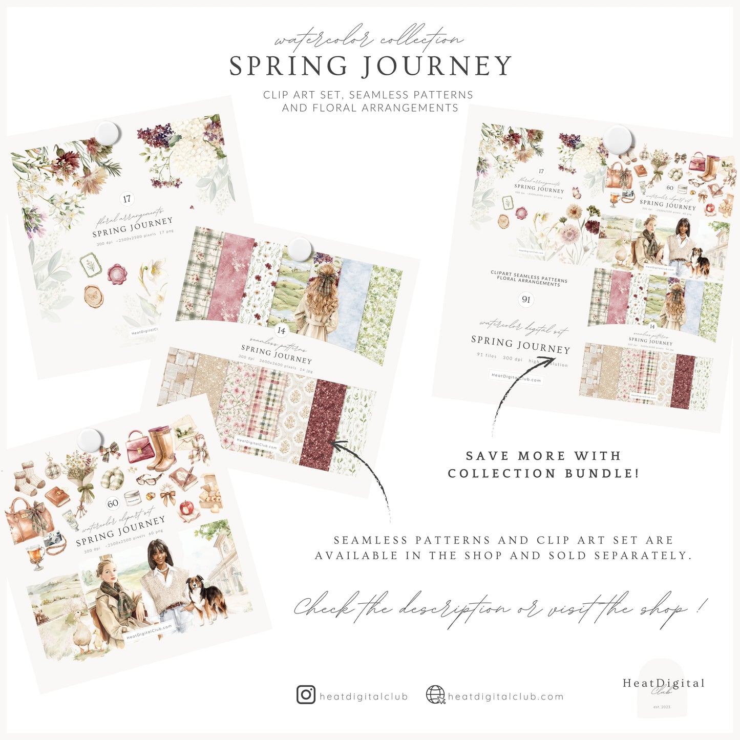Spring Journey - Floral Arrangements  Clipart, Botanical, Elegant English Spring Flowers, Soft Wildflowers | 17 PNG