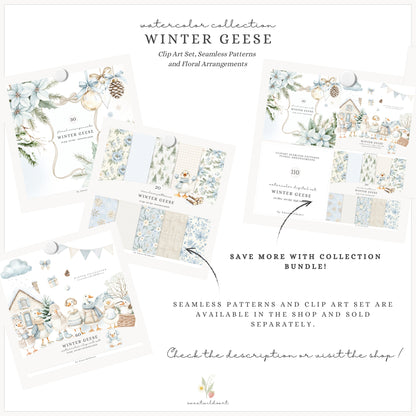 Winter Geese - Winter Floral Arrangements, Poinsettia, Fir Branches, Christmas Ornaments | 30 PNG