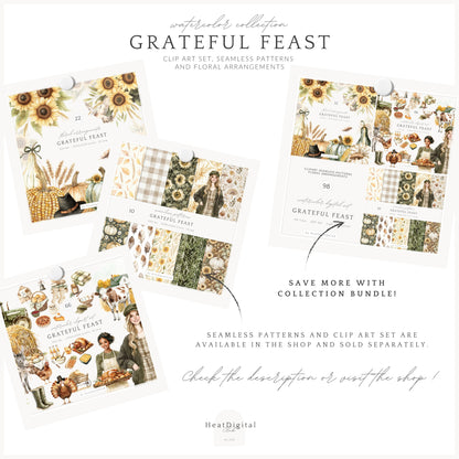 Grateful Feast - Floral Arrangements, Sunflower, Fall, Pumpkin, Autumn Harvest | 22 PNG