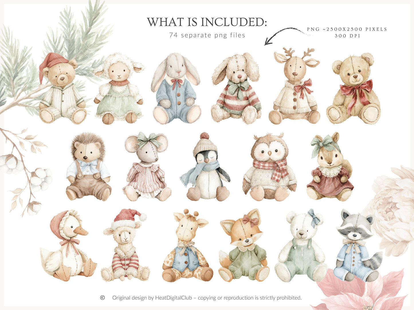 Christmas Atelier - Cute Vintage Holiday Toys Clipart, Winter Grandmillennial Nursery | 84 PNG/JPEG