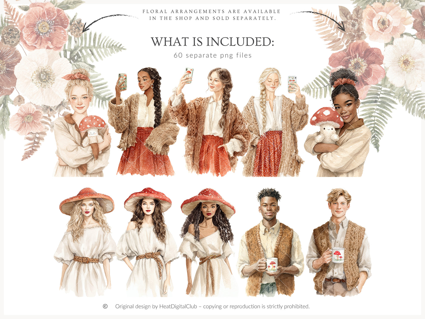 Mushroom Garden - Cottage Clipart, Forest Mushroomcore, Woodland Mushrooms, Cottagecore | 60 PNG