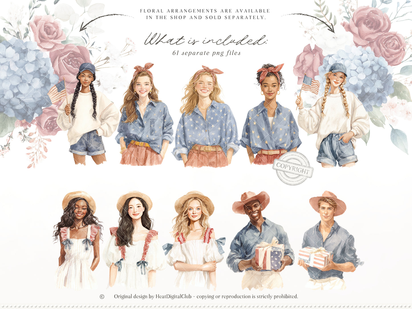 Quiet Americana - 4th of July Clipart, Vintage Summer, Independence Day, Patriotic | 61 PNG