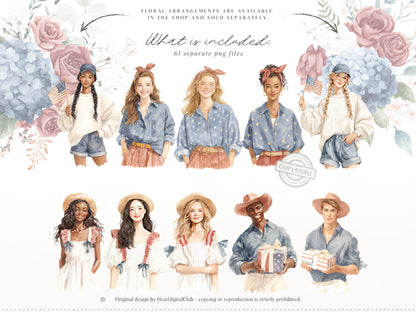 Quiet Americana - 4th of July Clipart, Vintage Summer, Independence Day, Patriotic | 61 PNG