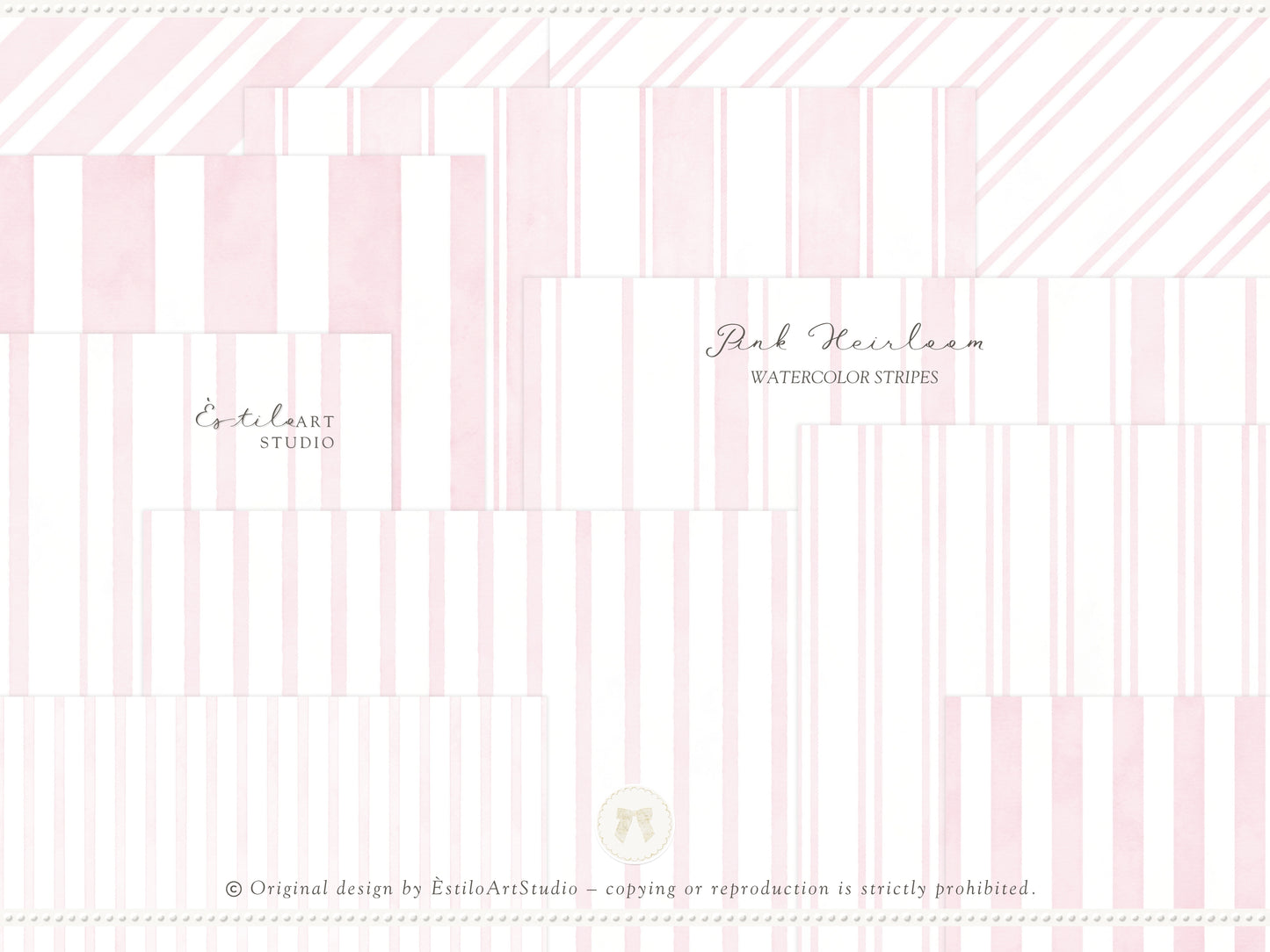 Pink Heirloom - Seamless Patterns, Classic Stripe Gingham Damask Bows Repeating, Elegant Pink Digital Paper | 20 JPEG