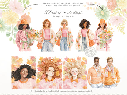 Joyful Fall - Clipart, Bright Autumn, Cozy Autumn Clipart, Colorful Fall | 60 PNG