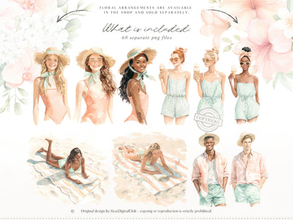 Grapefruit Breeze - Summer Clipart, Mediterranean Beach, Coastal Aesthetic, Citrus, Vacation | 60 PNG