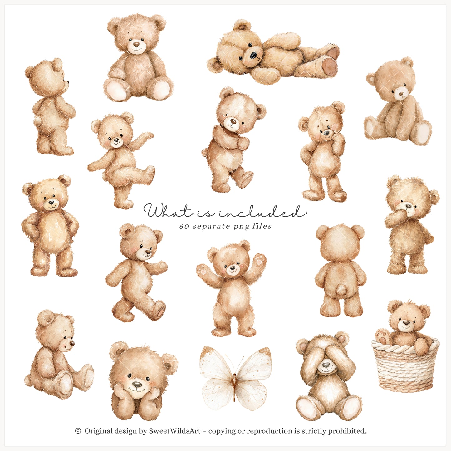 Sweet Classics - Teddy Bear Clipart, Pastel Birthday Bears Toys, Cute Baby Animals, Sweet Nursery | 60 PNG