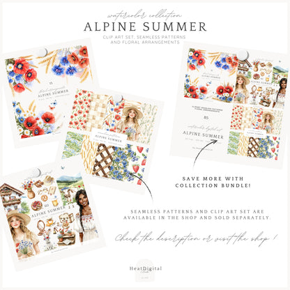 Alpine Summer - Floral Arrangements Clipart, Poppies and Cornflowers | 12 PNG