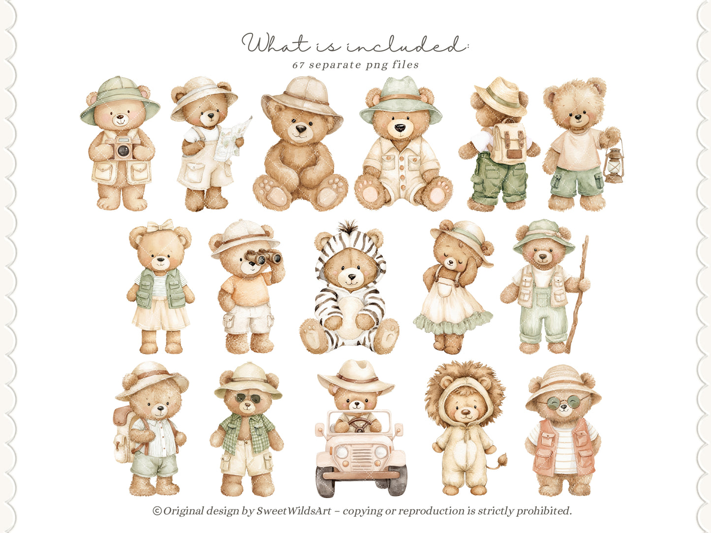 Safari Classics - Teddy Bear Clipart, Cute Jungle Animals, Baby Shower Nursery | 67 PNG