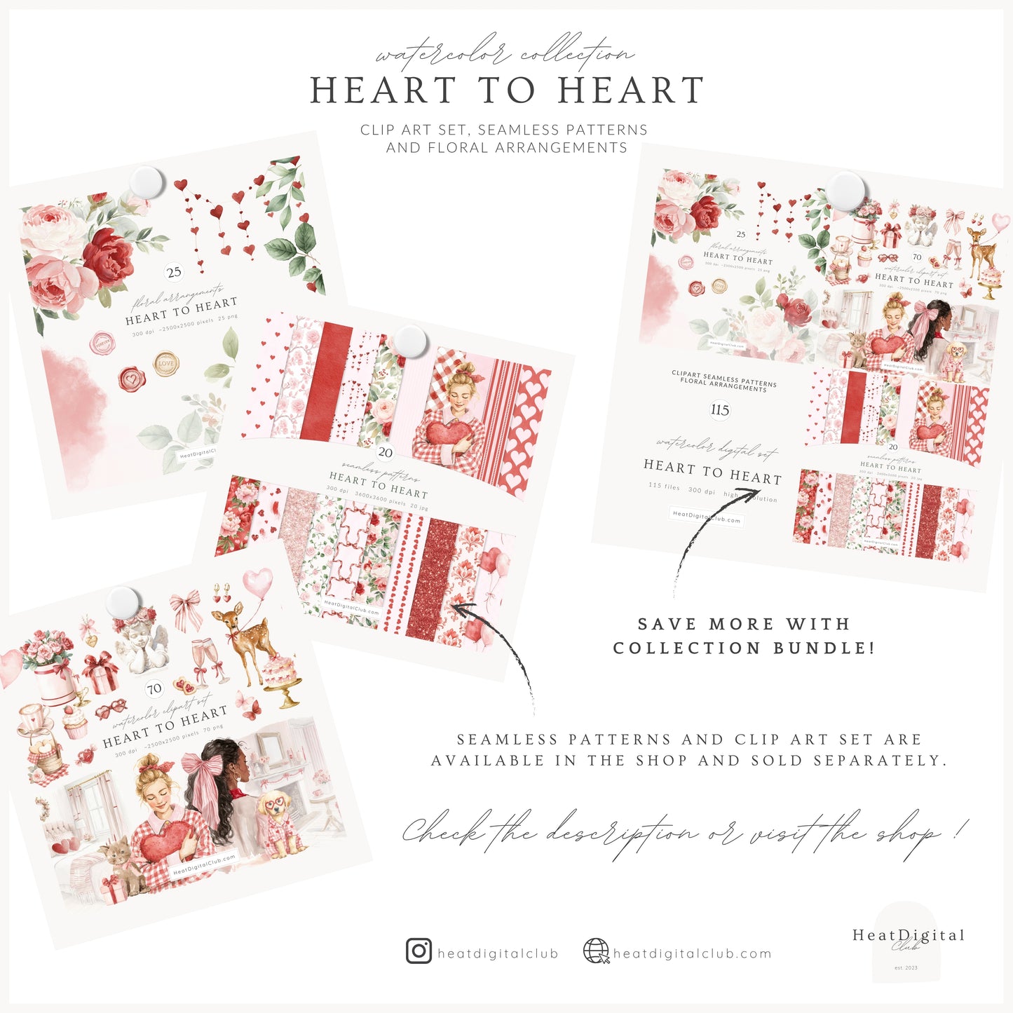 Heart to Heart - Valentine's Day Floral Arrangements Clipart, Valentine Roses, Romantic | 25 PNG