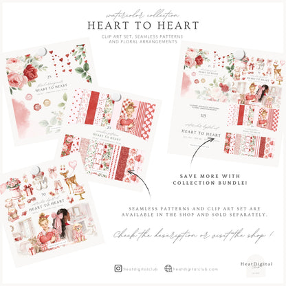 Heart to Heart - Valentine's Day Floral Arrangements Clipart, Valentine Roses, Romantic | 25 PNG