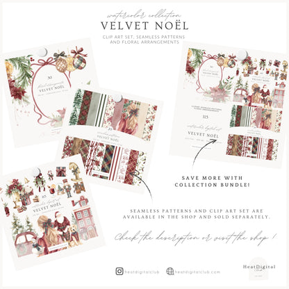Velvet Noël - Christmas Floral Arrangements, Poinsettia Bouquets, Holiday Greenery | 30 JPEG