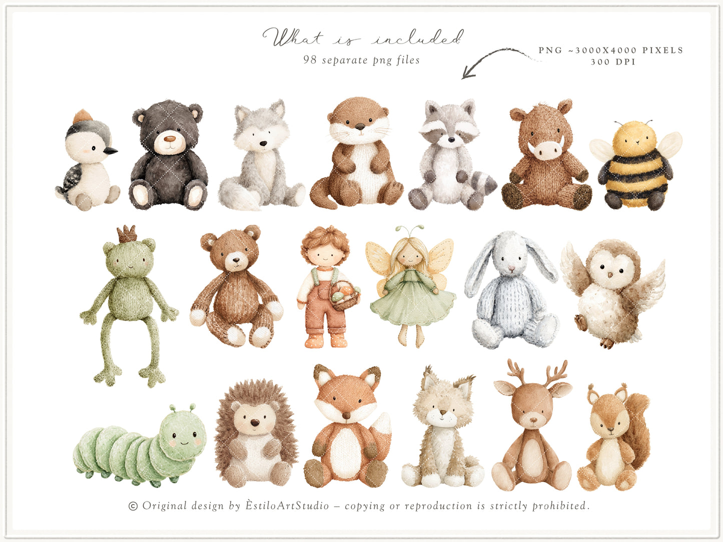Woodland Atelier - Clipart, Forest Nursery, Plush Animals, Woodland Toys, Baby Shower, Heirloom | 98 PNG