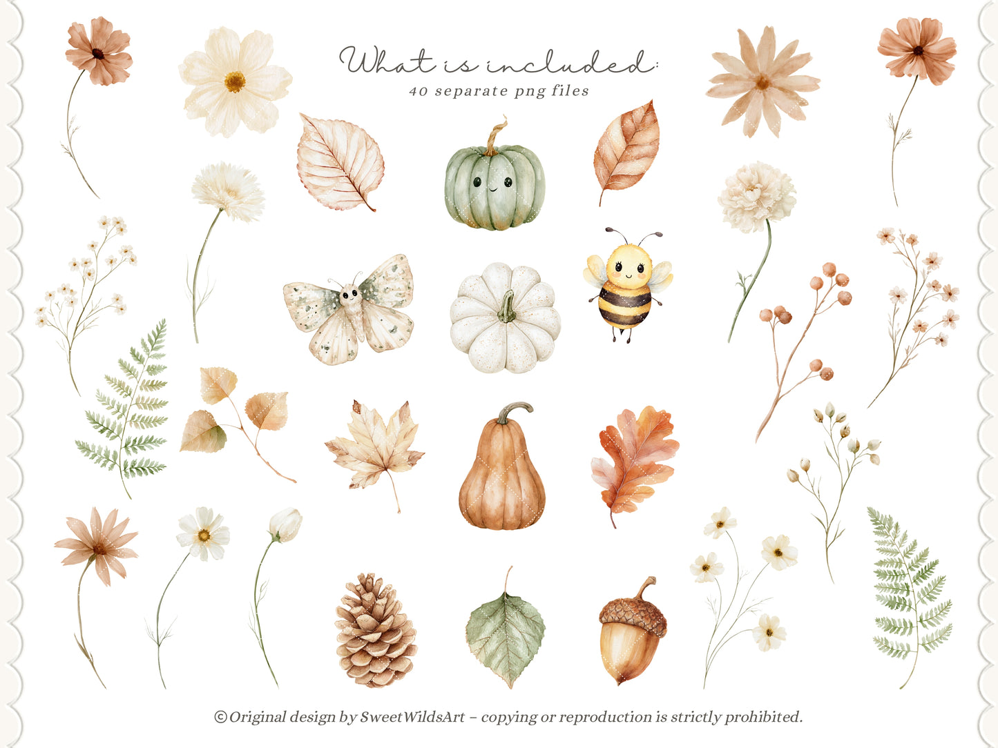 Fall Classics - Floral Arrangements, Autumn Flowers Clipart, Woodland Botanicals, Pumpkins, Leaves, Ferns, Rustic | 40 PNG