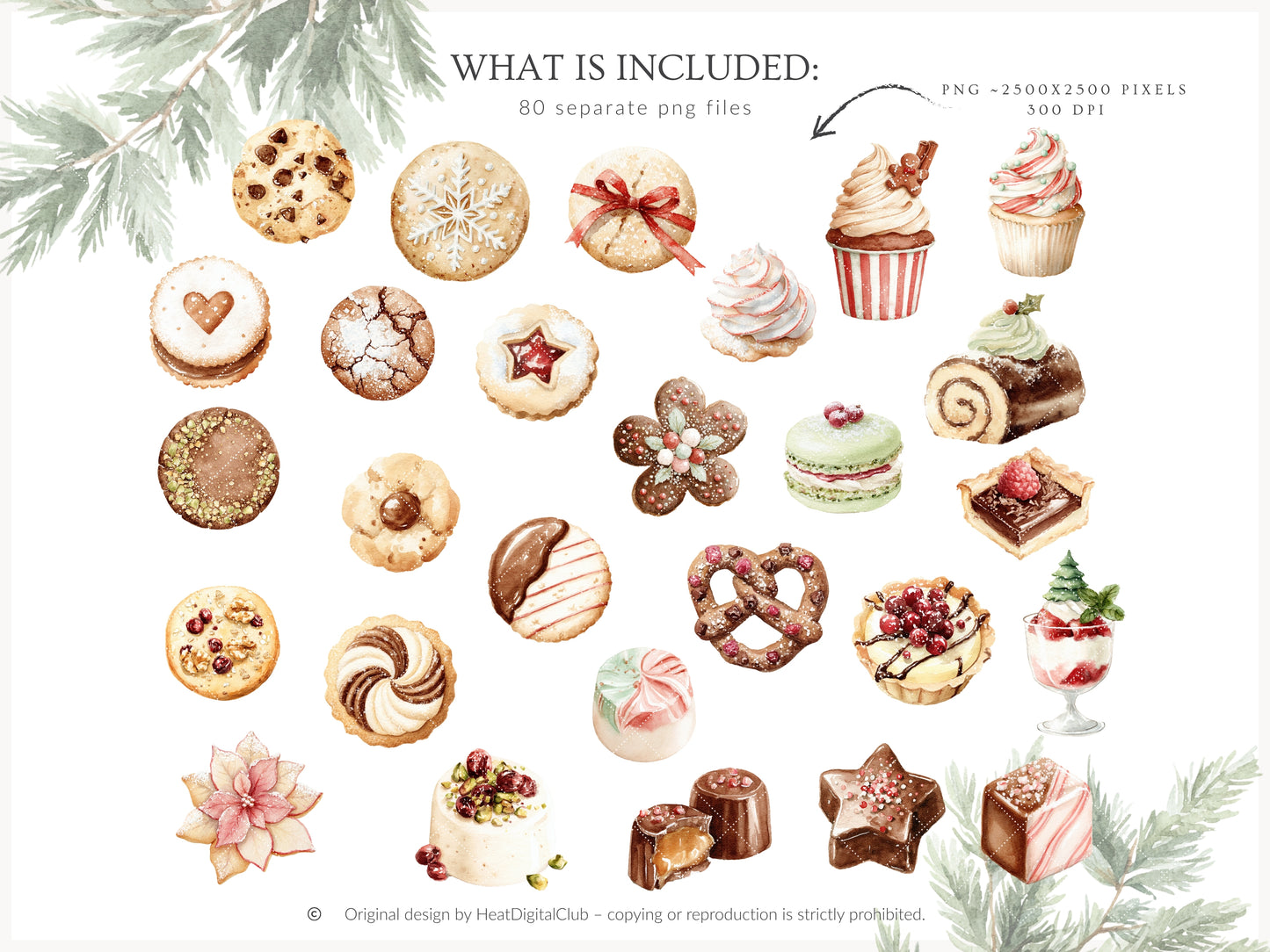 Holiday Treats - Christmas Bakery Clipart, Festive Desserts, Cozy Sweets, Cake,Cookies | 80PNG/10JPEG