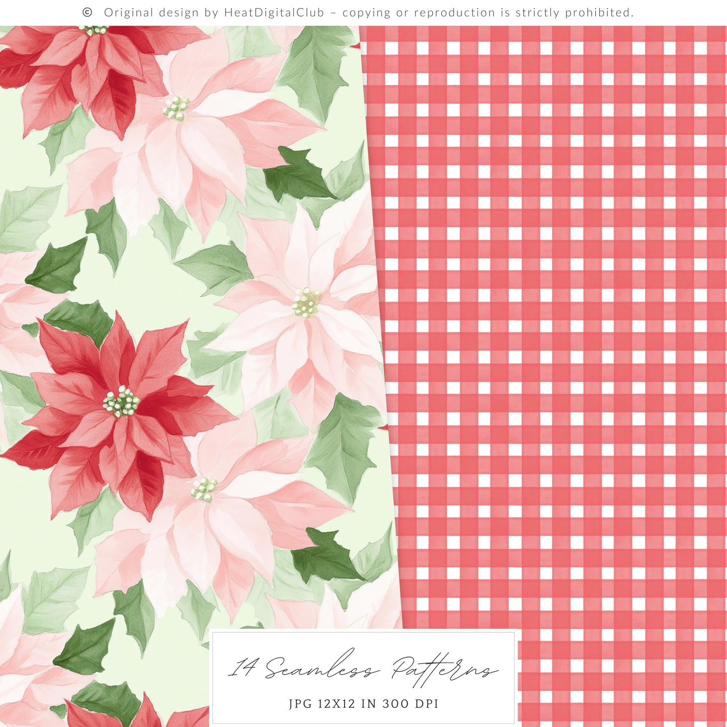 Merry Christmas - Seamless Patterns Set 1, Grandmillennial Holiday, Stripes, Plaid | 14 JPEG