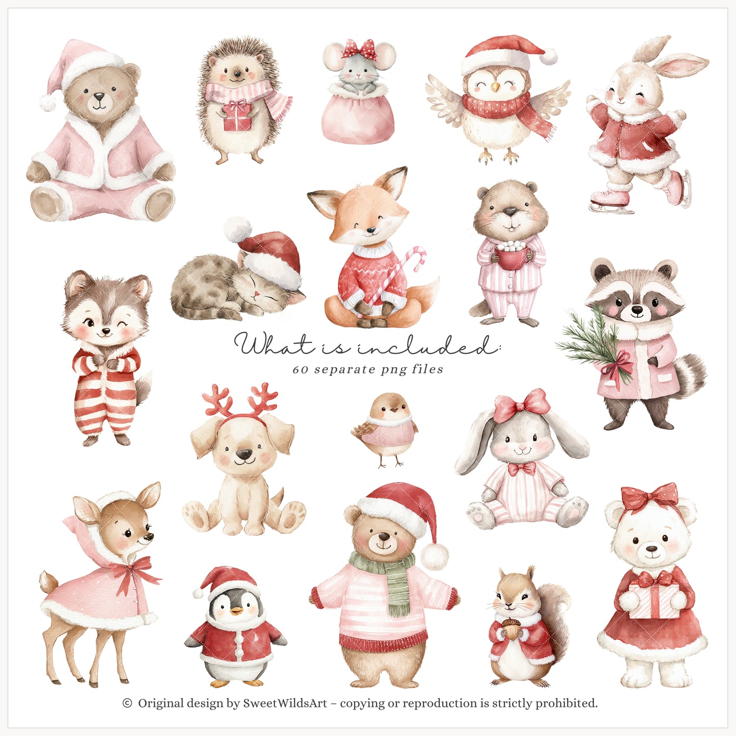 Holly Jolly - Christmas Clipart, Cute Holiday Baby Animals, Kids Holiday | 60 PNG