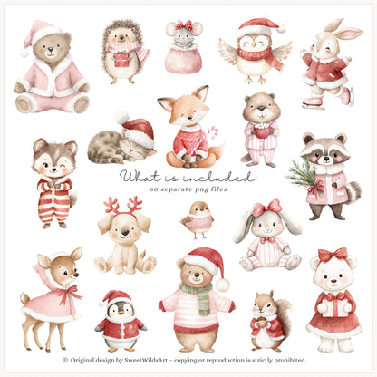 Holly Jolly - Christmas Clipart, Cute Holiday Baby Animals, Kids Holiday | 60 PNG