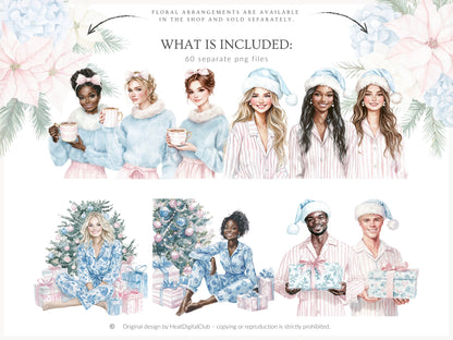 Pastel Noël - Christmas Clipart, Grandmillennial Winter, Pink & Blue Holiday | 60 PNG