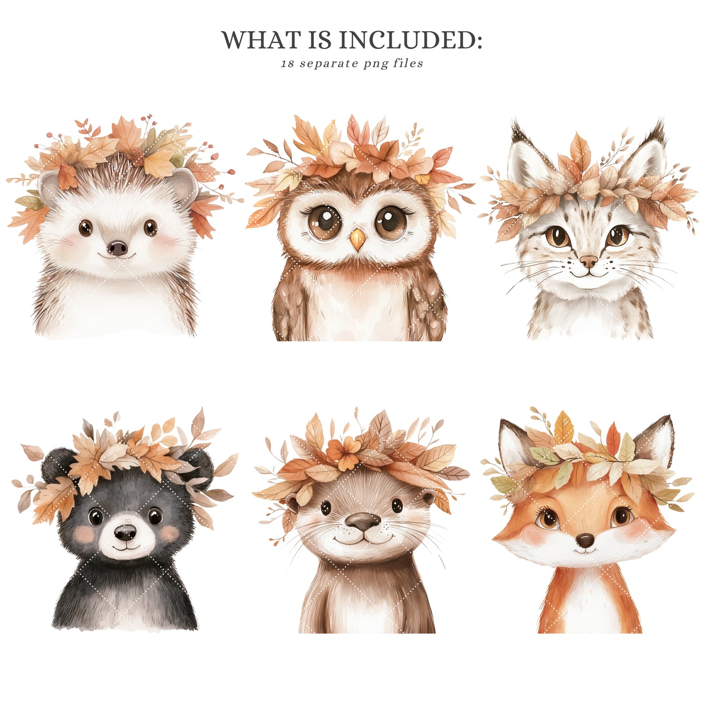 Fall Portraits - Cute Animals Clipart, Baby Shower, Autumn Nursery | 18 PNG