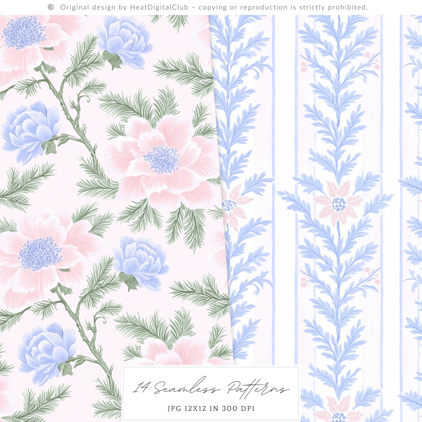 Merry Christmas - Seamless Patterns Set 3, Grandmillennial Holiday, Stripes, Plaid | 14 JPEG