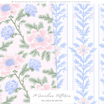 Merry Christmas - Seamless Patterns Set 3, Grandmillennial Holiday, Stripes, Plaid | 14 JPEG