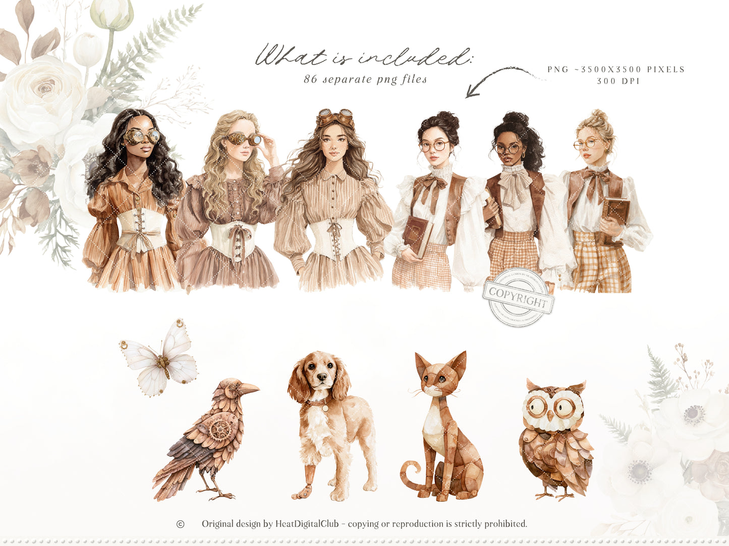 Soft Steampunk - Clipart, Feminine Steampunk, Victorian Clip Art Ephemera, Books, Fantasy | 90 PNG/JPEG