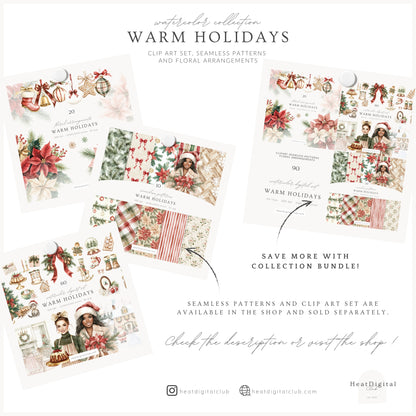 Warm Holidays - Floral Arrangements, Winter Clipart, Christmas, Poinsettia | 20 PNG