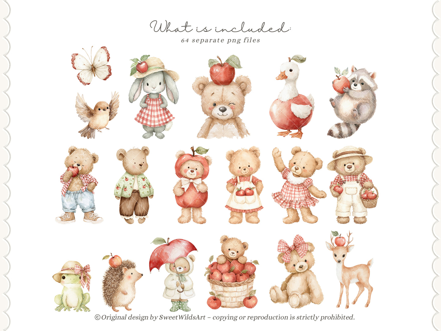Apple Classics - Nursery Clipart, Cute Animals Clipart, Apple Orchard Kids, Fall Baby | 60 PNG