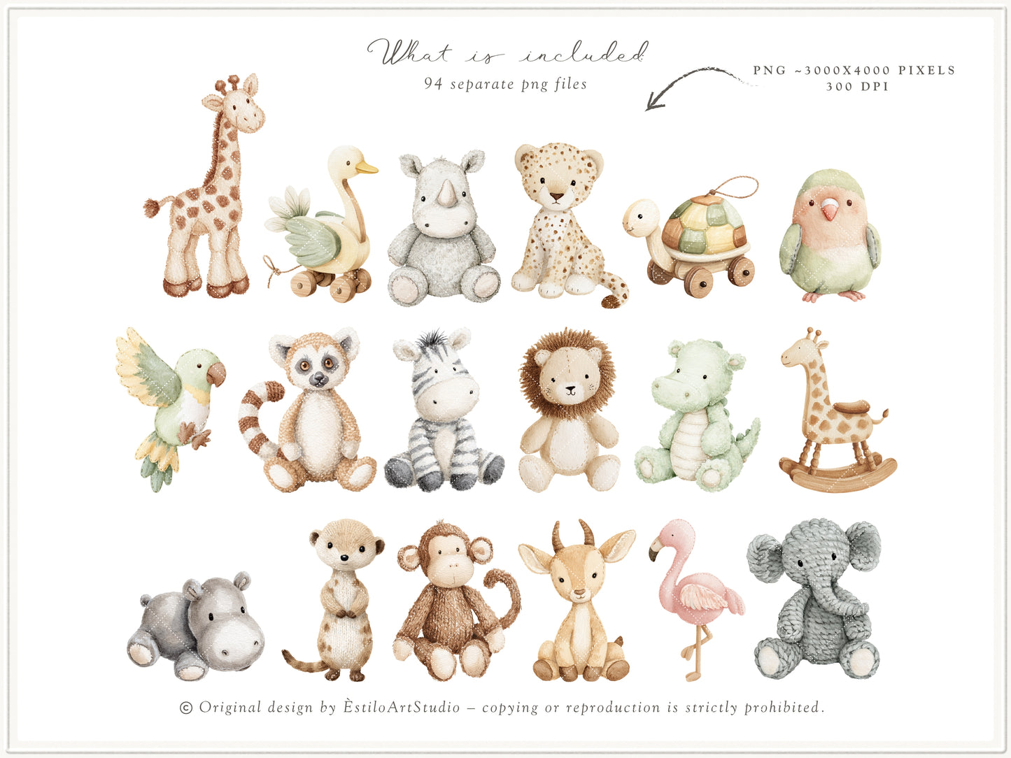Safari Atelier - Watercolor Safari Clipart, Nursery Safari Animals Clipart, Plush Toys | 108 PNG/JPEG