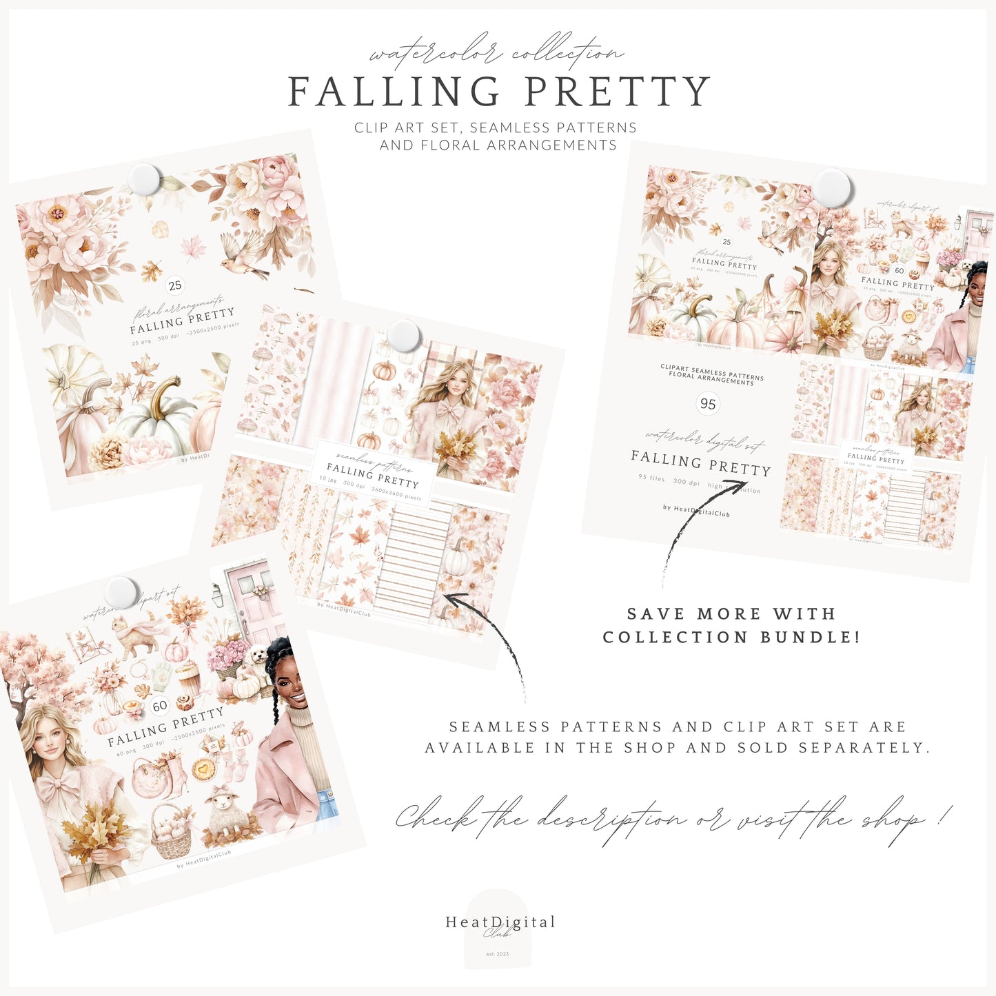 Falling Pretty - Floral Arrangements Clipart, Flowers, Autumn Leaves | 25 PNG