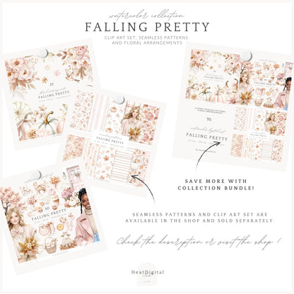 Falling Pretty - Floral Arrangements Clipart, Flowers, Autumn Leaves | 25 PNG